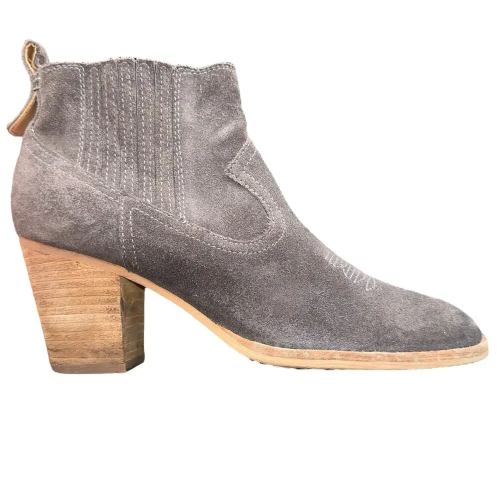 Dolce Vita Gray Suede Western Ankle Boots Women’s 7.5 Stacked Heel Booties